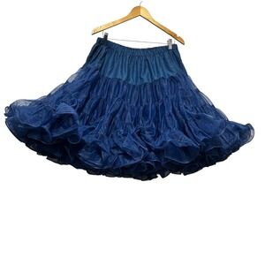 VTG Malco Modes Nylon Petticoat Skirt Navy L Tier Ruffle 80s‎ Rockabilly Costume